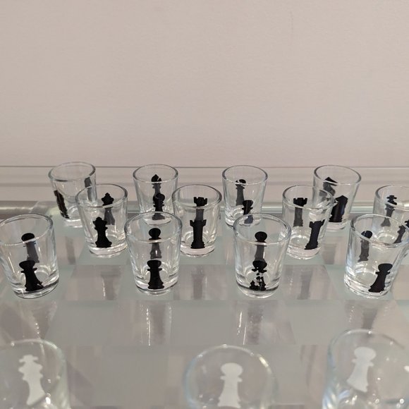 Vintage Glass Cups Chess Board - Picture 2 of 5